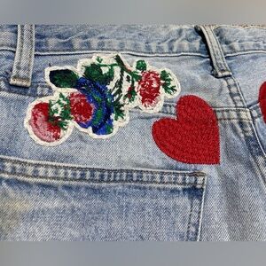 Lucky Brand A-Line Vintage High Rise Embroidered Floral and Hearts Denim Shorts